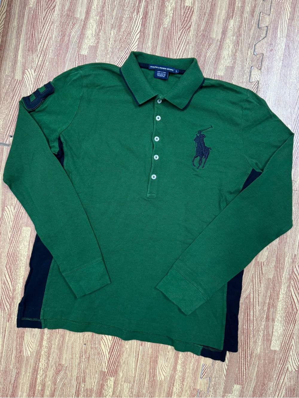 Ralph Lauren Sport Big Pony Long Sleeve Shirt Green Womens L Preppy Green